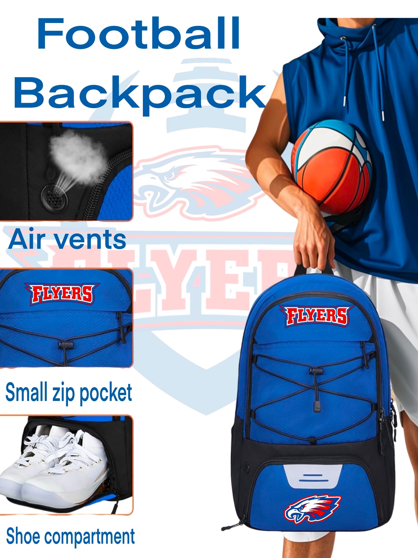 Backpack, with Ball Holder & Shoe Compartment,Large Sports Bag for Football